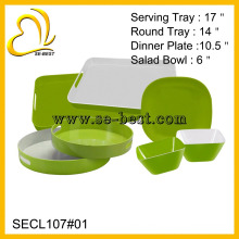 Чистый зеленый меламин посуда, меламин лоток, миска и тарелка